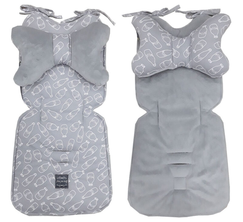 Στρώμα Καροτσιού 2 Όψεων με Μαξιλάρι For Baby Grey Bottles