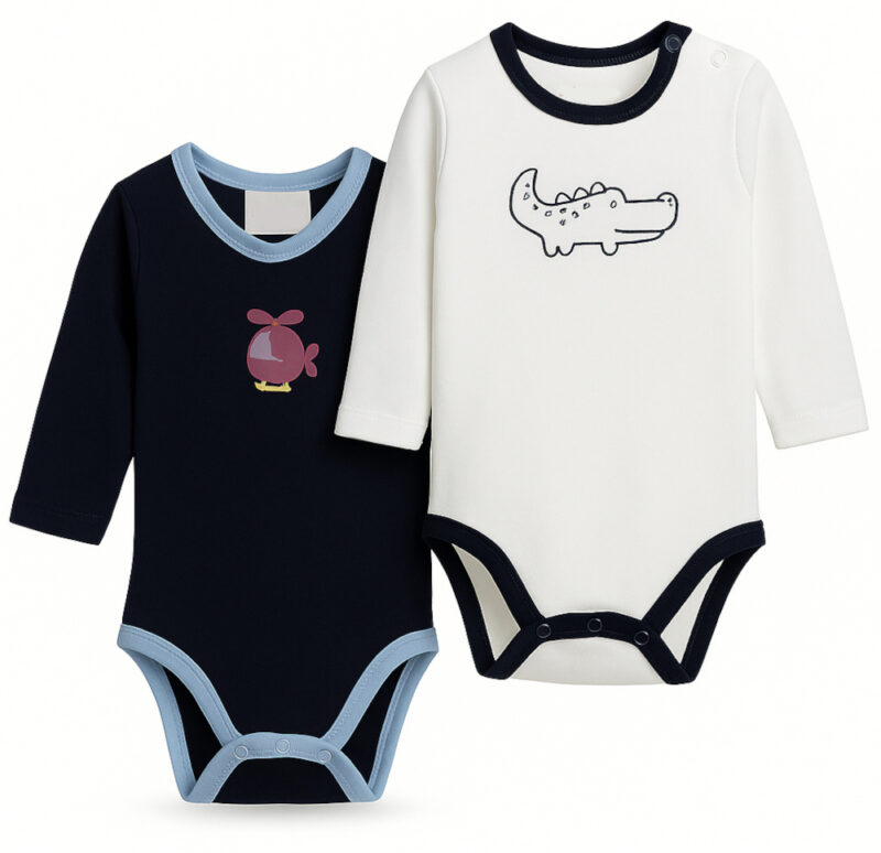 Κορμάκια Μακρυμάνικα Σετ 2τμχ Crocodile LullaBy White Blue